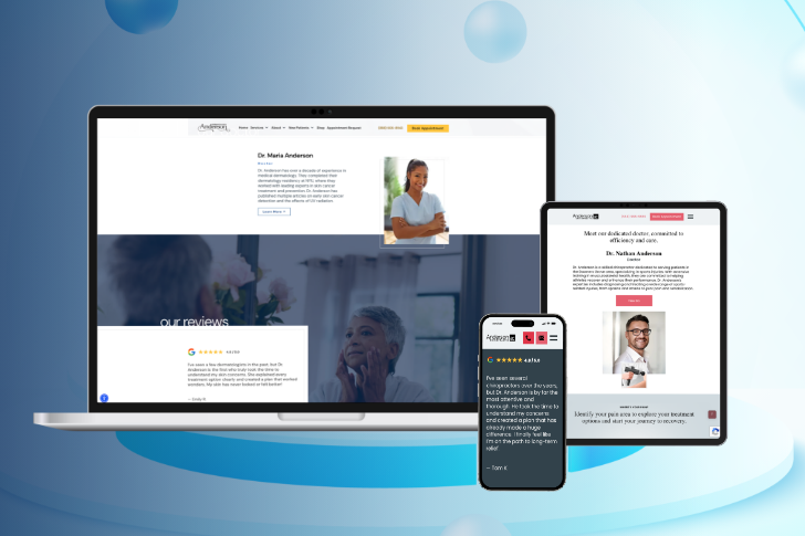 Website for a chiropractic practice on desktop, tablet, and mobile