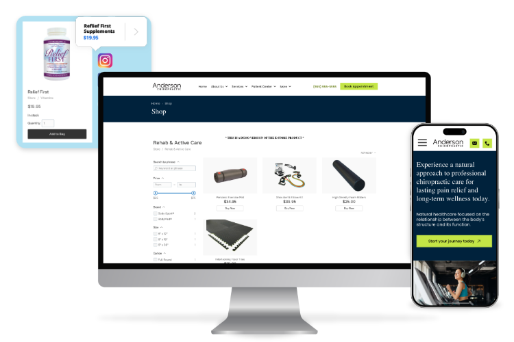 Highlight_E-Store_750x500 computer screen showcasing chiropractor online store